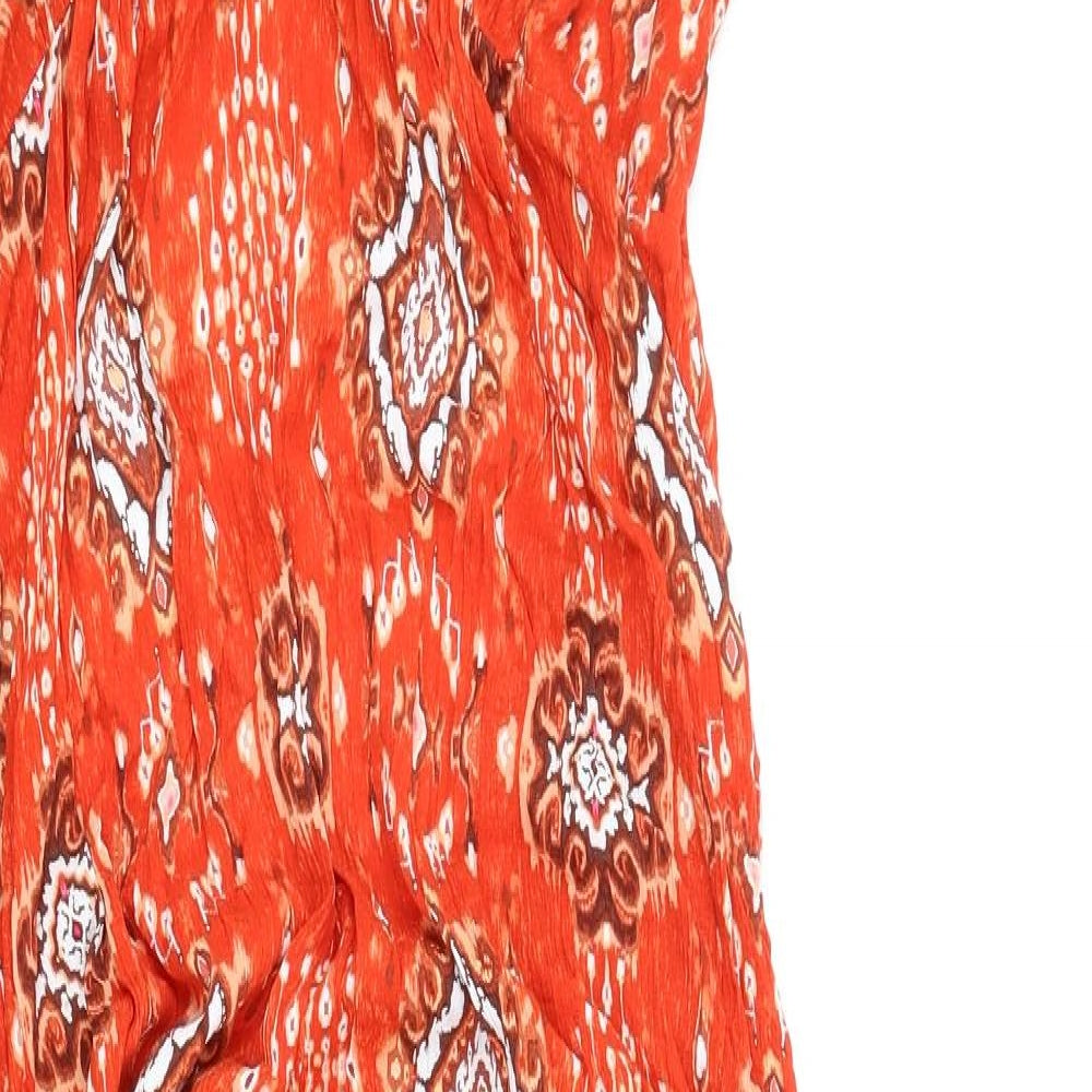 Marks and Spencer Womens Orange Geometric Viscose A-Line Size 22 Round Neck Button