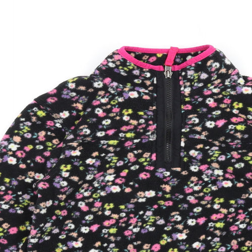 Marks and Spencer Girls Black Floral Polyester Pullover Sweatshirt Size 10-11 Years Zip