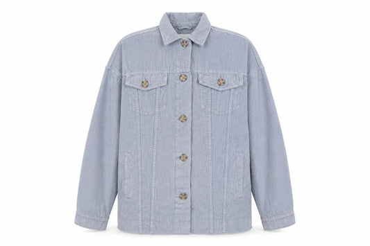 Front view of Stradivarius men’s blue jacket, size S, button