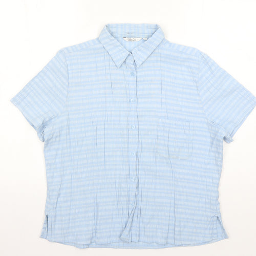 M&Co Womens Blue Geometric Viscose Basic Button-Up Size 20 Collared