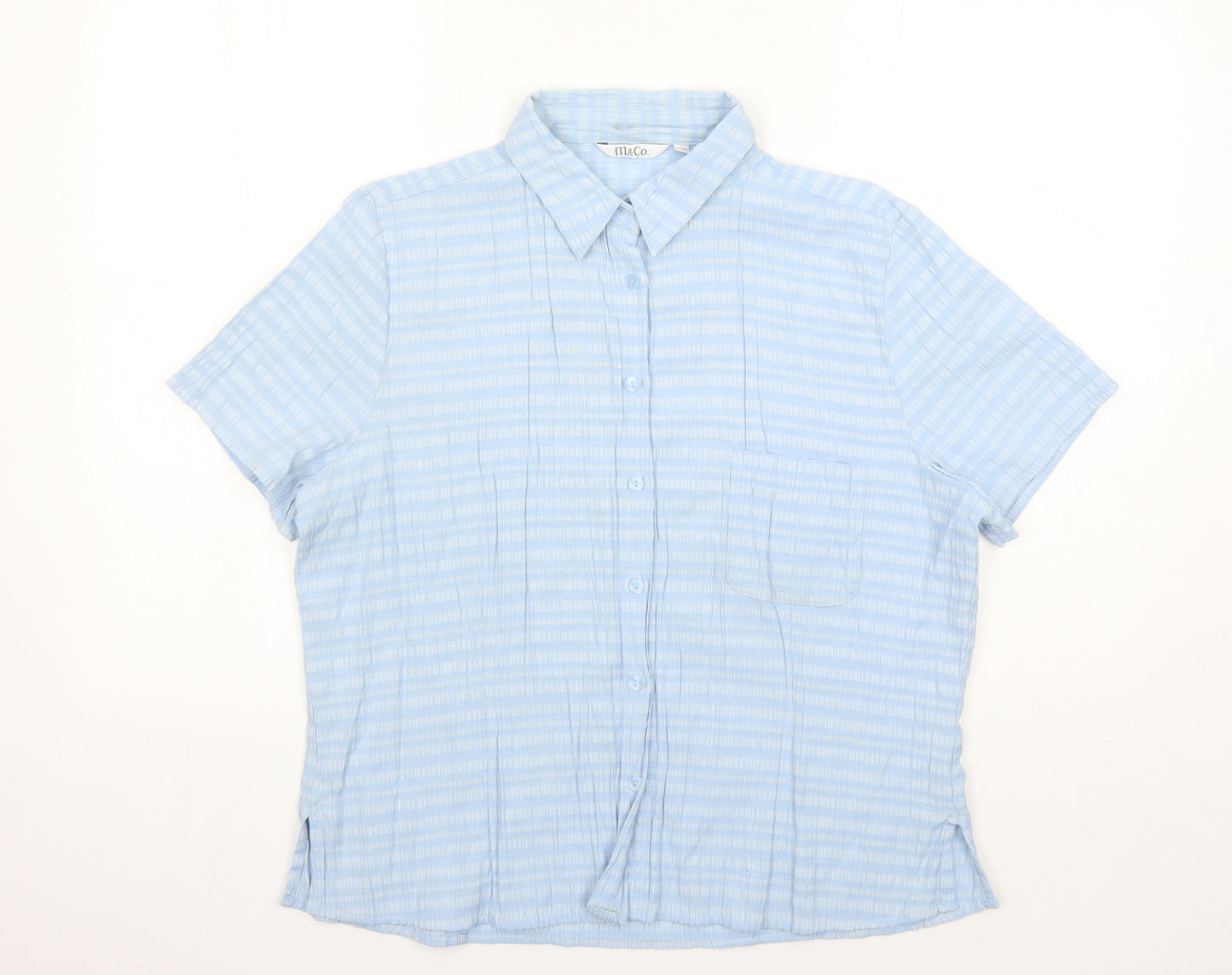 M&Co Womens Blue Geometric Viscose Basic Button-Up Size 20 Collared