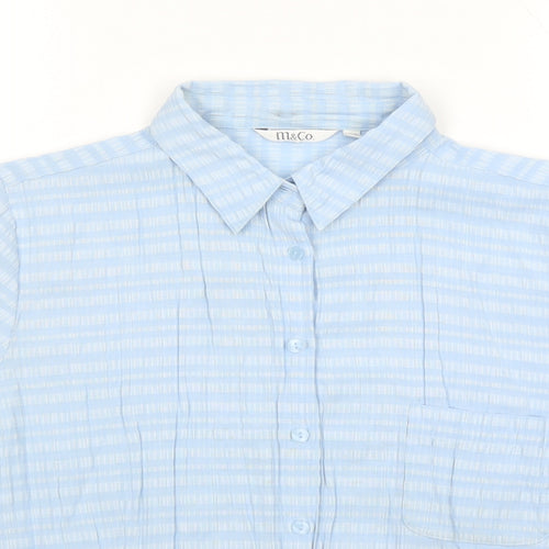 M&Co Womens Blue Geometric Viscose Basic Button-Up Size 20 Collared