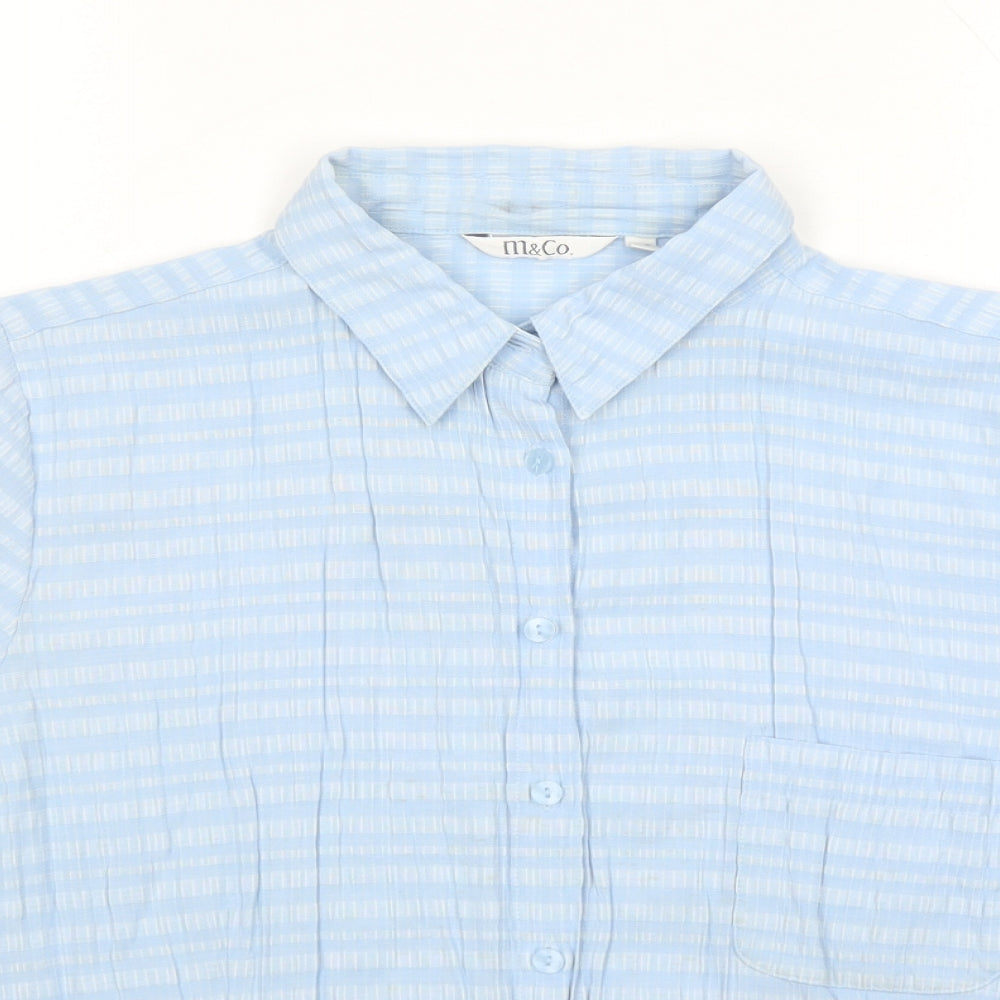 M&Co Womens Blue Geometric Viscose Basic Button-Up Size 20 Collared