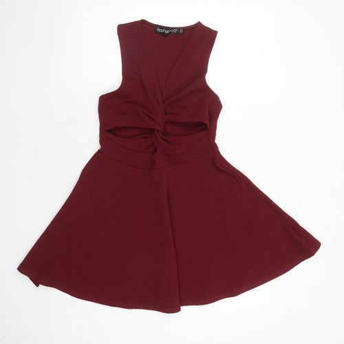 Boohoo Womens Red Polyester Fit & Flare Size 12 Round Neck Pullover