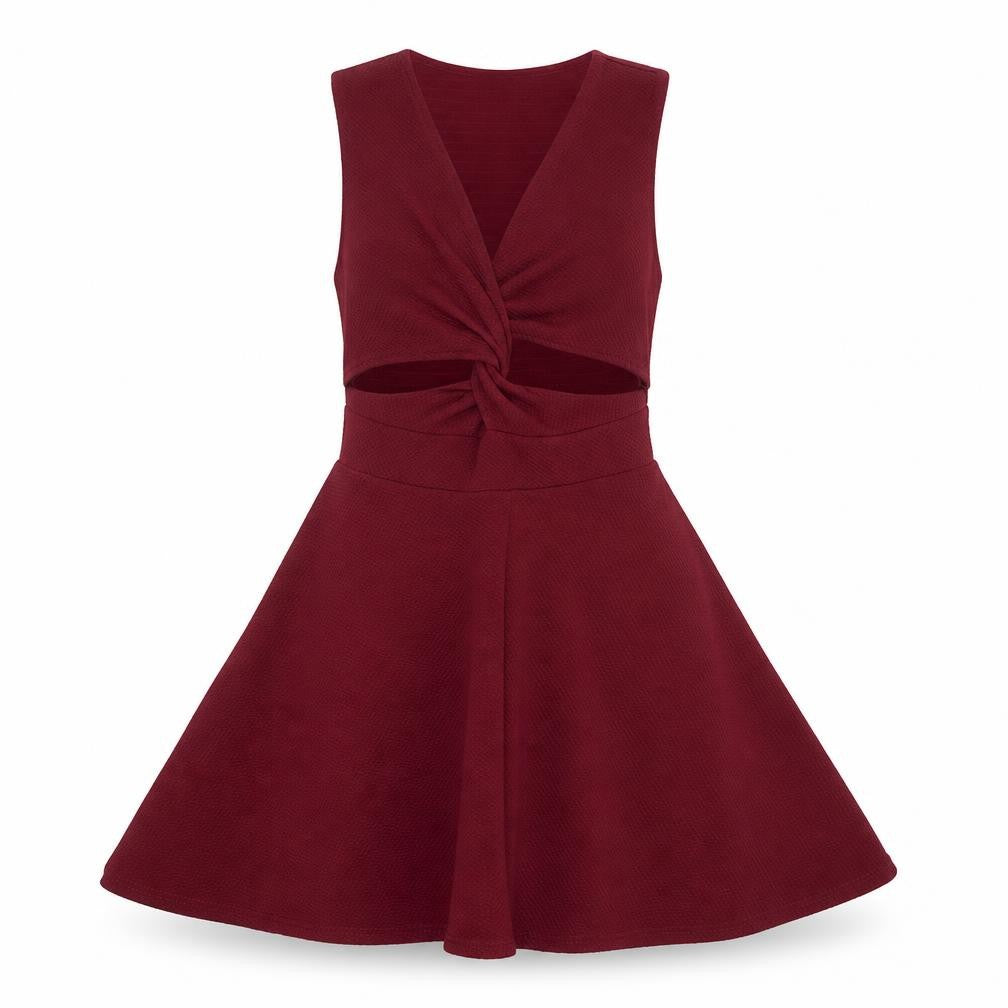 Front view of Boohoo women’s red polyester fit & flare, size UK 12, round neck pullover