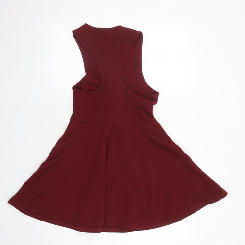 Boohoo Womens Red Polyester Fit & Flare Size 12 Round Neck Pullover