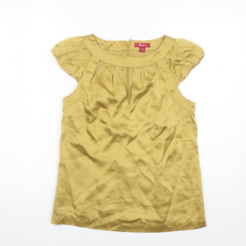 Monsoon Womens Gold Silk Basic Blouse Size 10 Round Neck