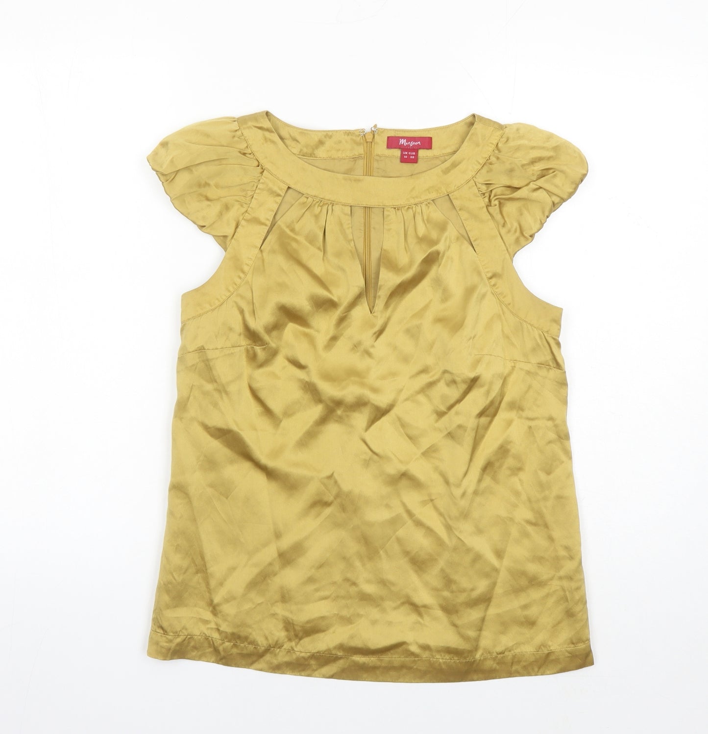 Monsoon Womens Gold Silk Basic Blouse Size 10 Round Neck