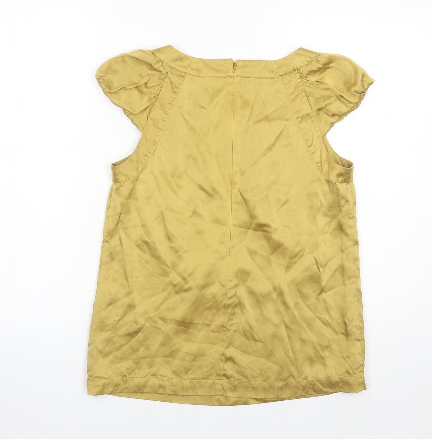 Monsoon Womens Gold Silk Basic Blouse Size 10 Round Neck
