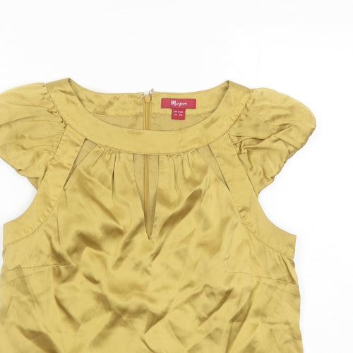 Monsoon Womens Gold Silk Basic Blouse Size 10 Round Neck