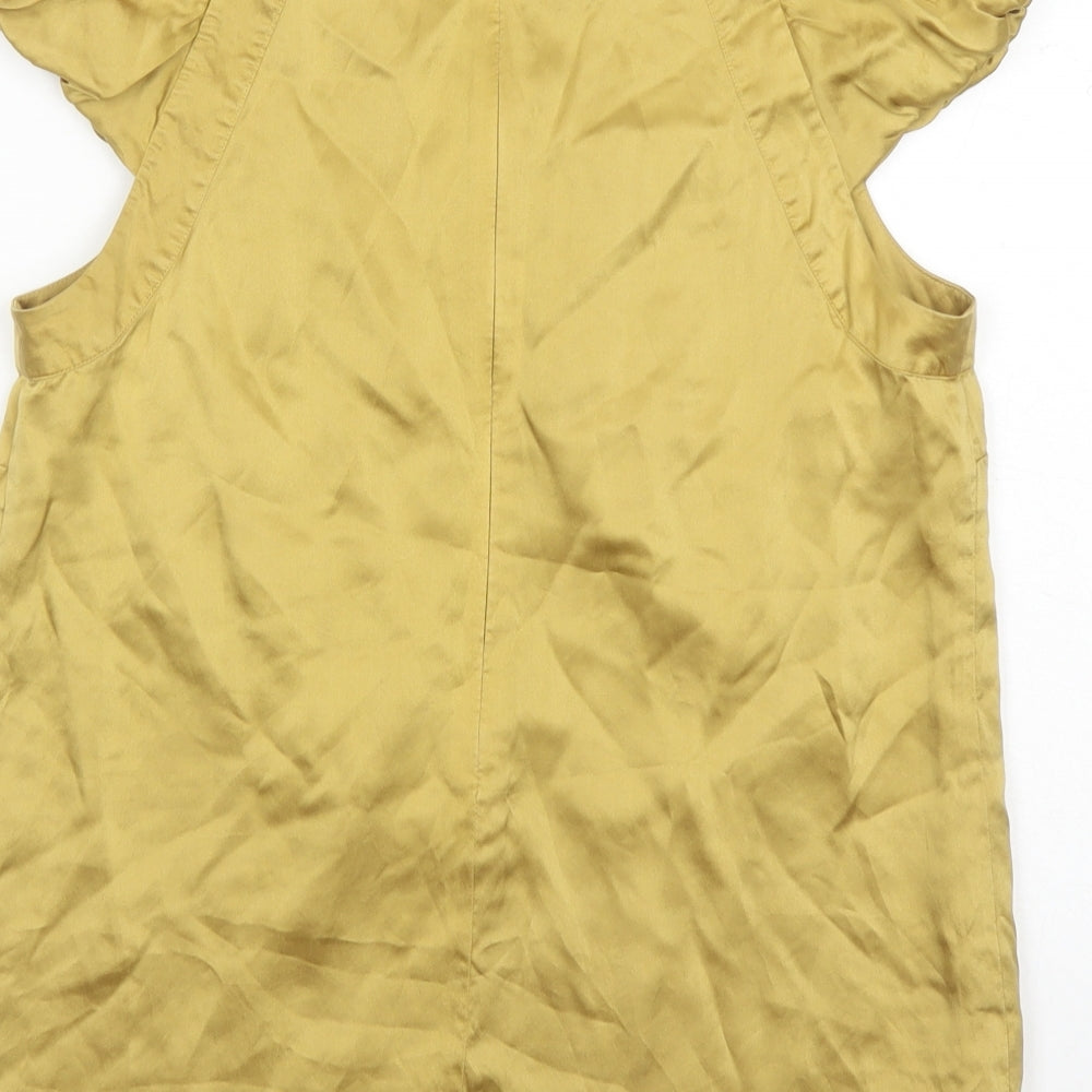 Monsoon Womens Gold Silk Basic Blouse Size 10 Round Neck