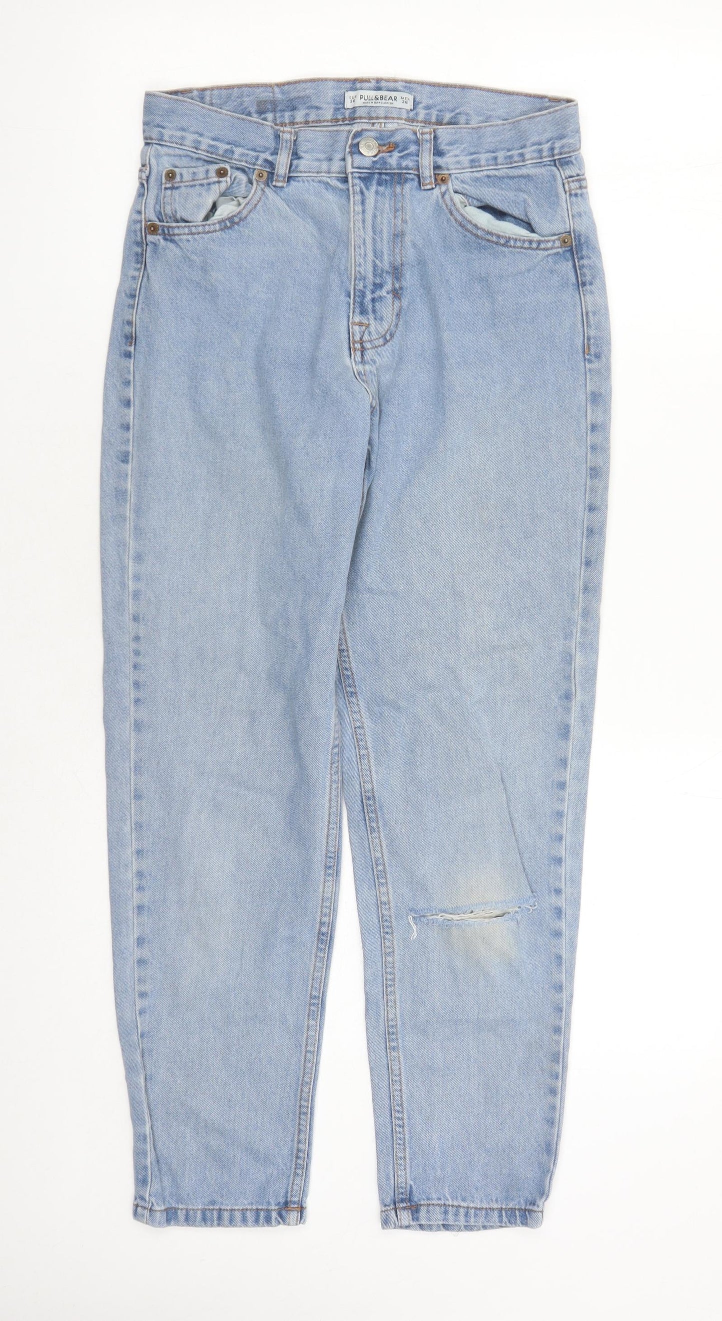 Pull&Bear Womens Blue Cotton Mom Jeans Size 28 in L27 in Regular Zip