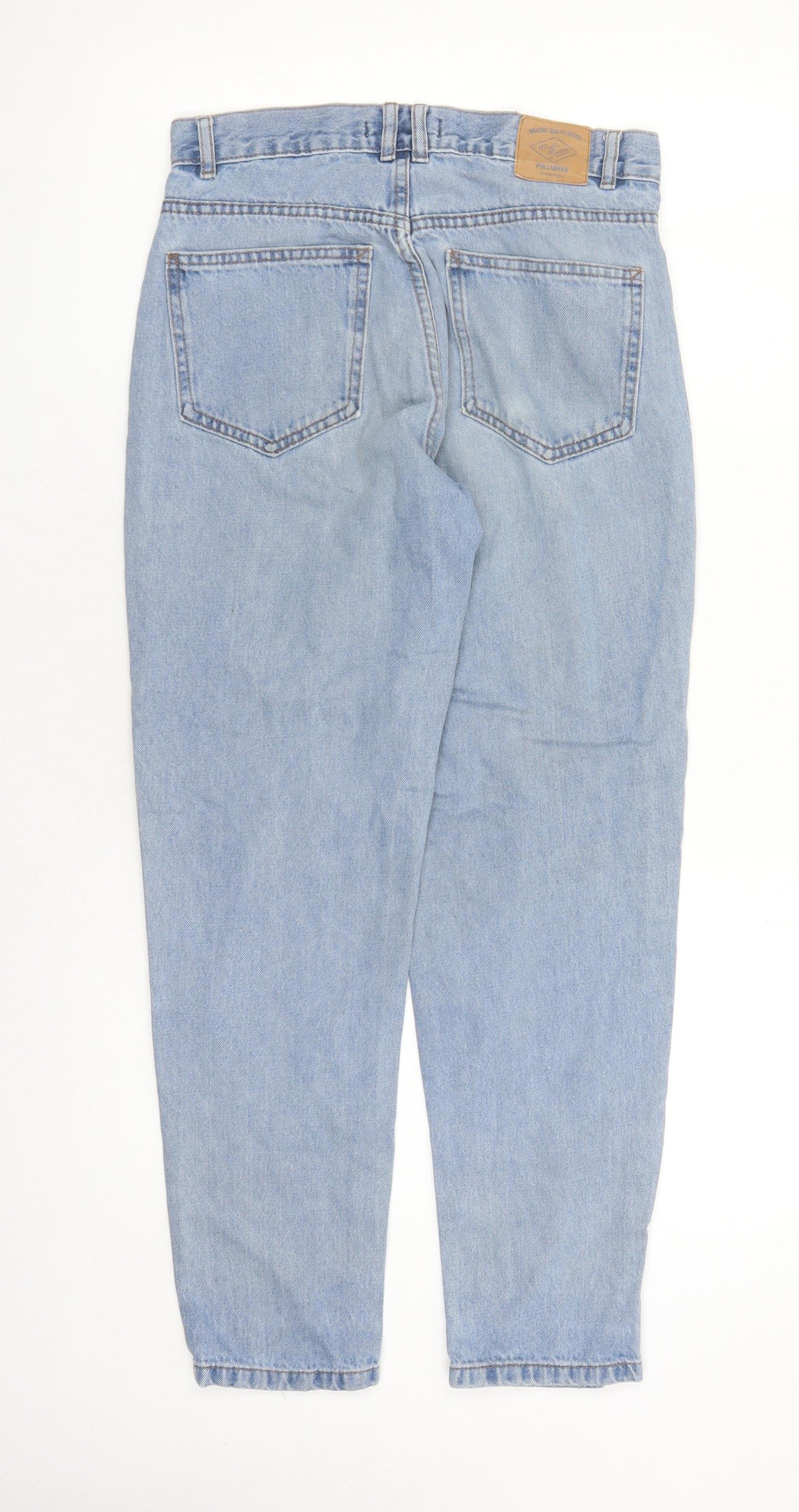 Pull&Bear Womens Blue Cotton Mom Jeans Size 28 in L27 in Regular Zip