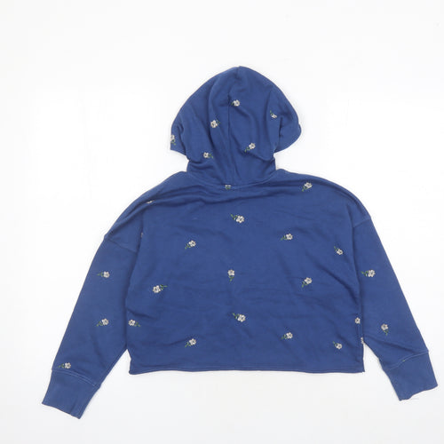 Old Navy Womens Blue Floral Cotton Pullover Hoodie Size 8 Pullover - Cropped Style