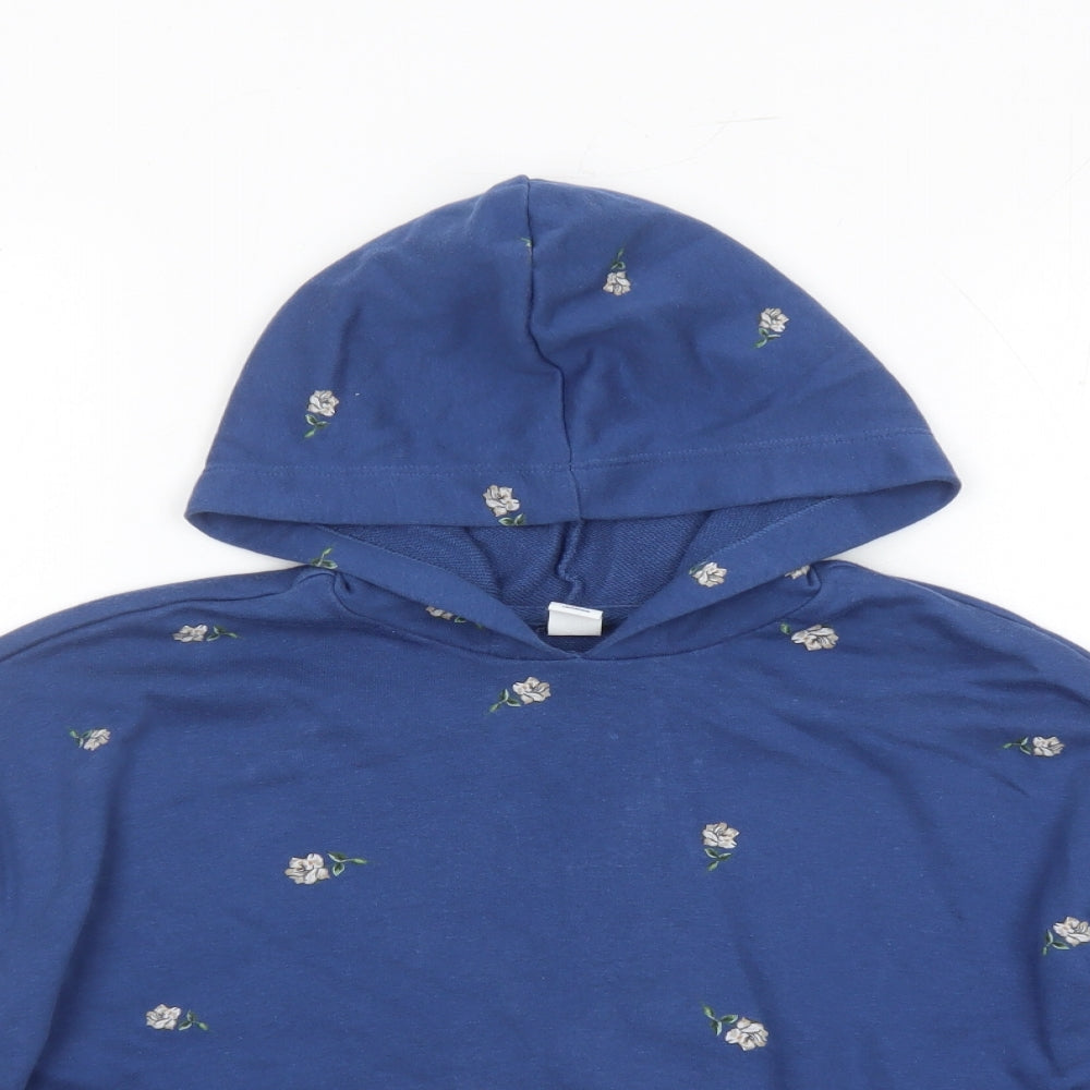 Old Navy Womens Blue Floral Cotton Pullover Hoodie Size 8 Pullover - Cropped Style