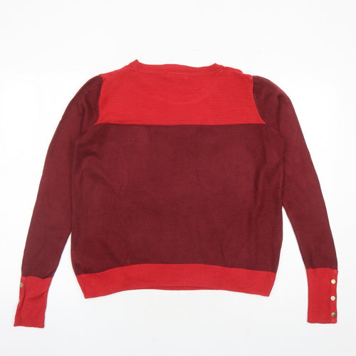 Classic Womens Red Round Neck Acrylic Pullover Jumper Size 12