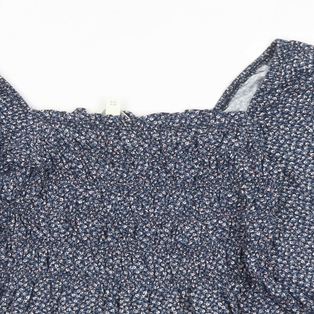 H&M Womens Blue Fair Isle 100% Cotton Basic Blouse Size M Square Neck