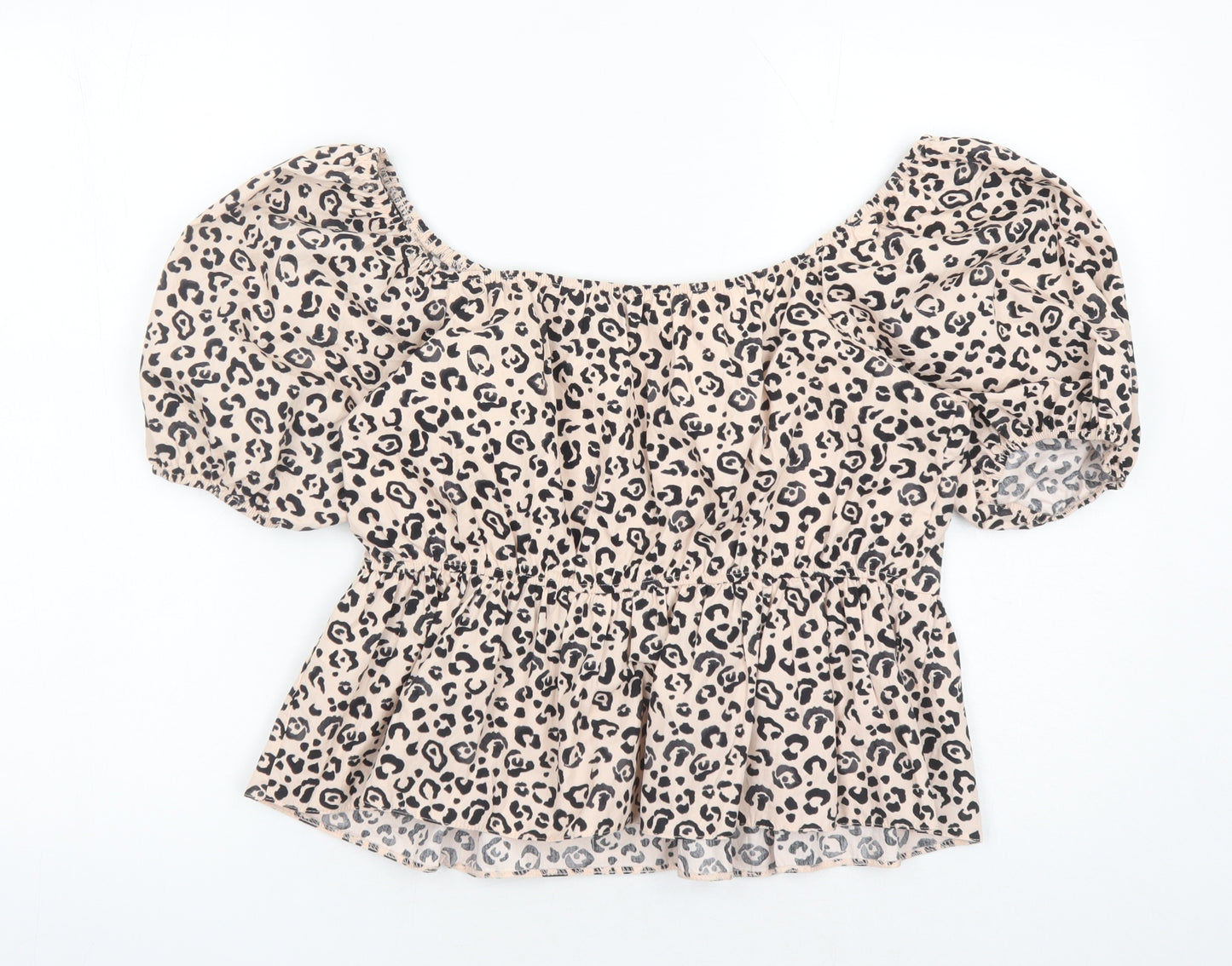 New Look Womens Pink Animal Print 100% Cotton Basic Blouse Size 12 V-Neck - Cheetah Pattern