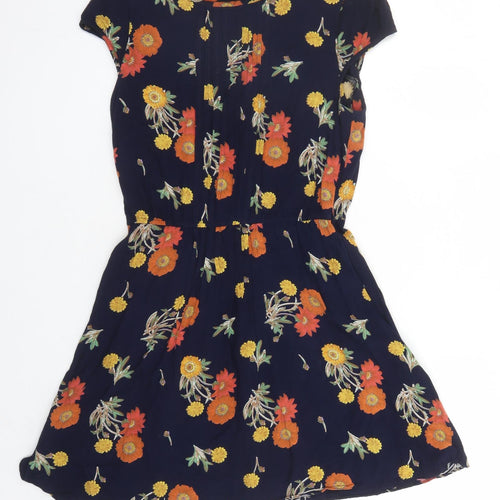ASOS Womens Blue Floral Viscose A-Line Size 12 Round Neck Zip