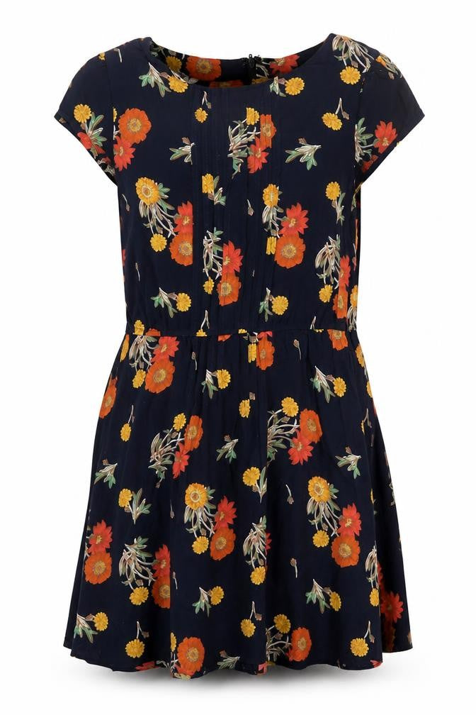 ASOS Womens Blue Floral Viscose A-Line Size 12 Round Neck Zip