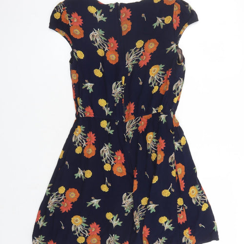ASOS Womens Blue Floral Viscose A-Line Size 12 Round Neck Zip