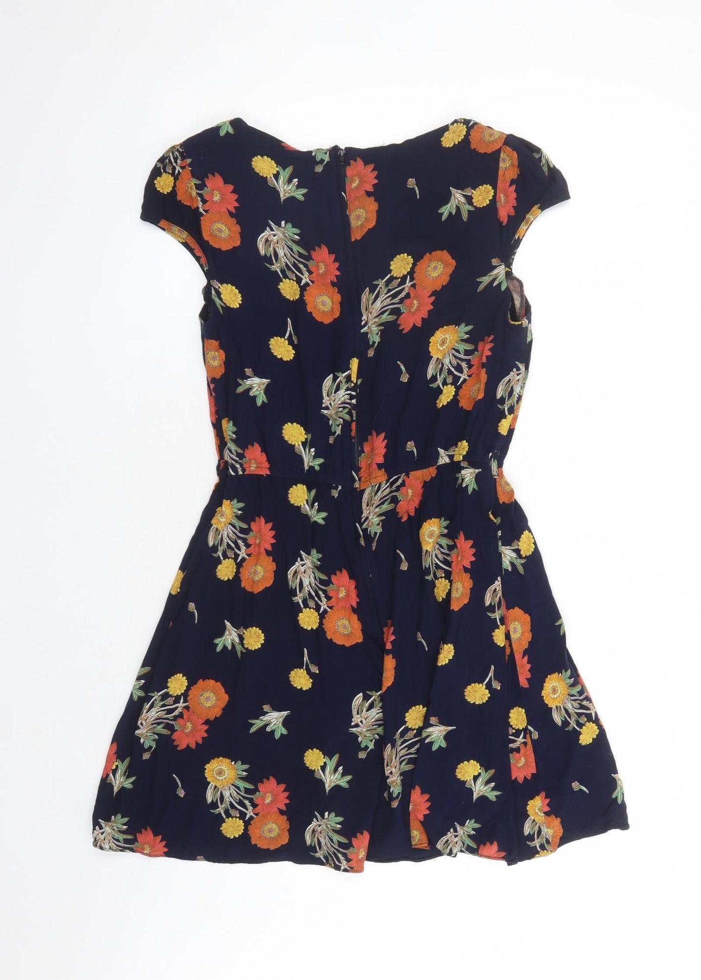ASOS Womens Blue Floral Viscose A-Line Size 12 Round Neck Zip