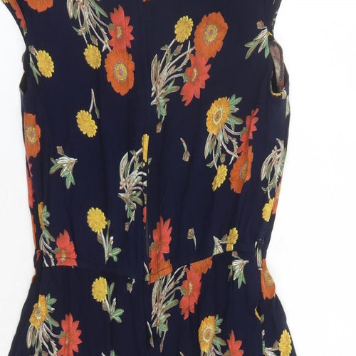 ASOS Womens Blue Floral Viscose A-Line Size 12 Round Neck Zip