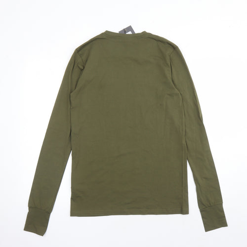 Intense Mens Green Cotton T-Shirt Size S Round Neck - Thumbholes Detail On Cuffs