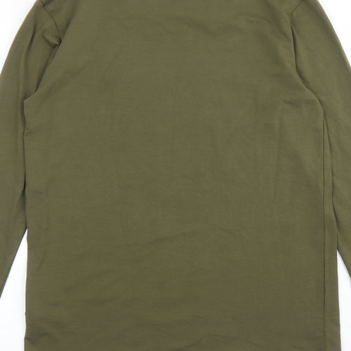 Intense Mens Green Cotton T-Shirt Size S Round Neck - Thumbholes Detail On Cuffs