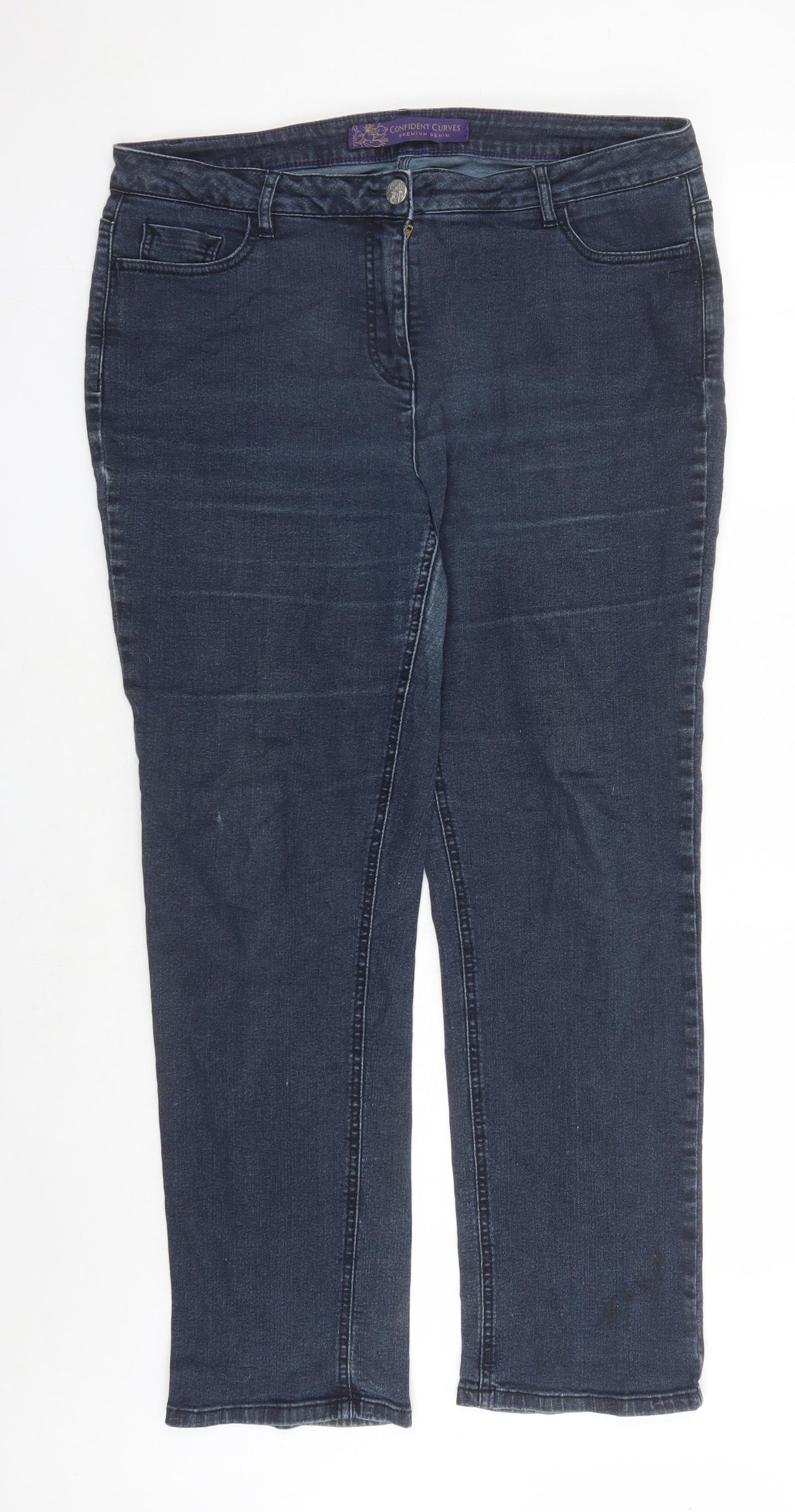 Savior Womens Blue Cotton Straight Jeans Size 16 L29 in Regular Zip - Pockets