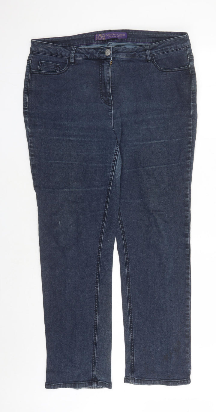 Savior Womens Blue Cotton Straight Jeans Size 16 L29 in Regular Zip - Pockets