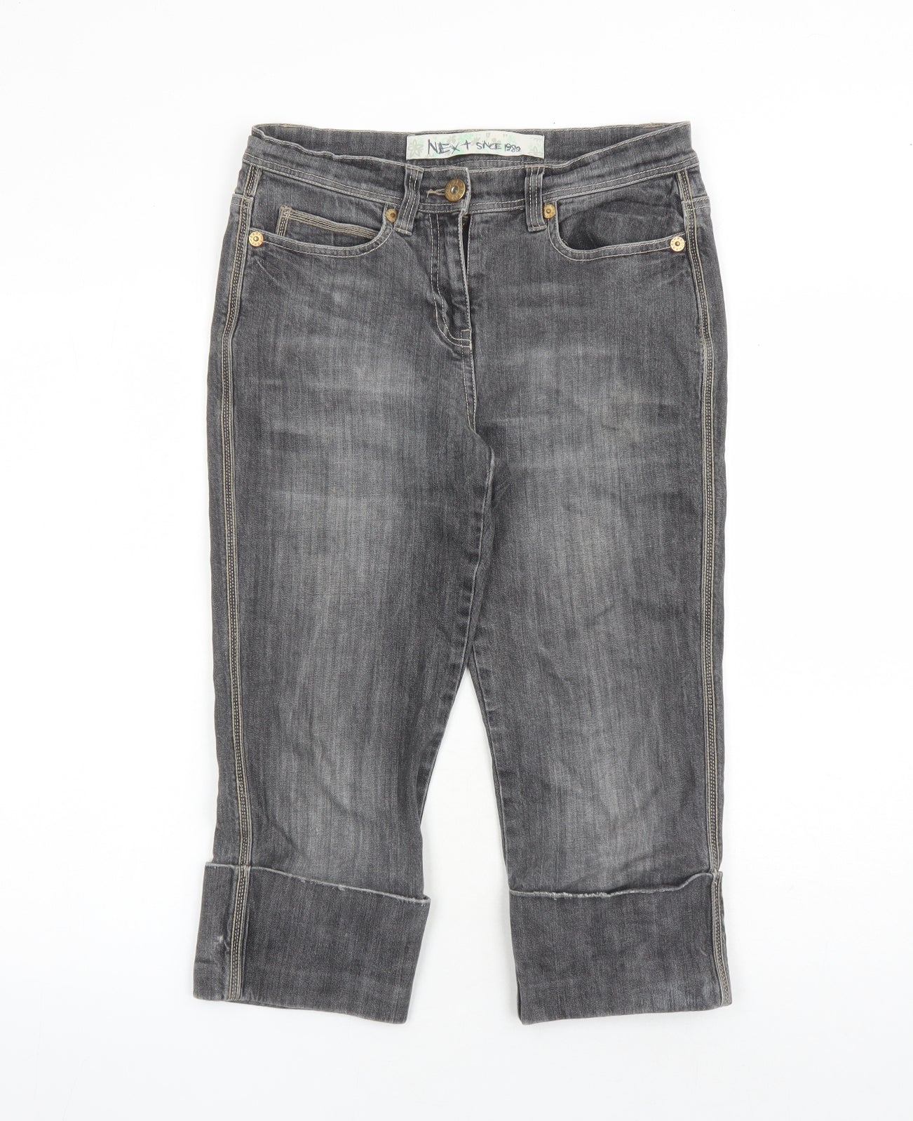 NEXT Womens Grey Cotton Cropped Jeans Size 10 L20 in Regular Zip - Pockets