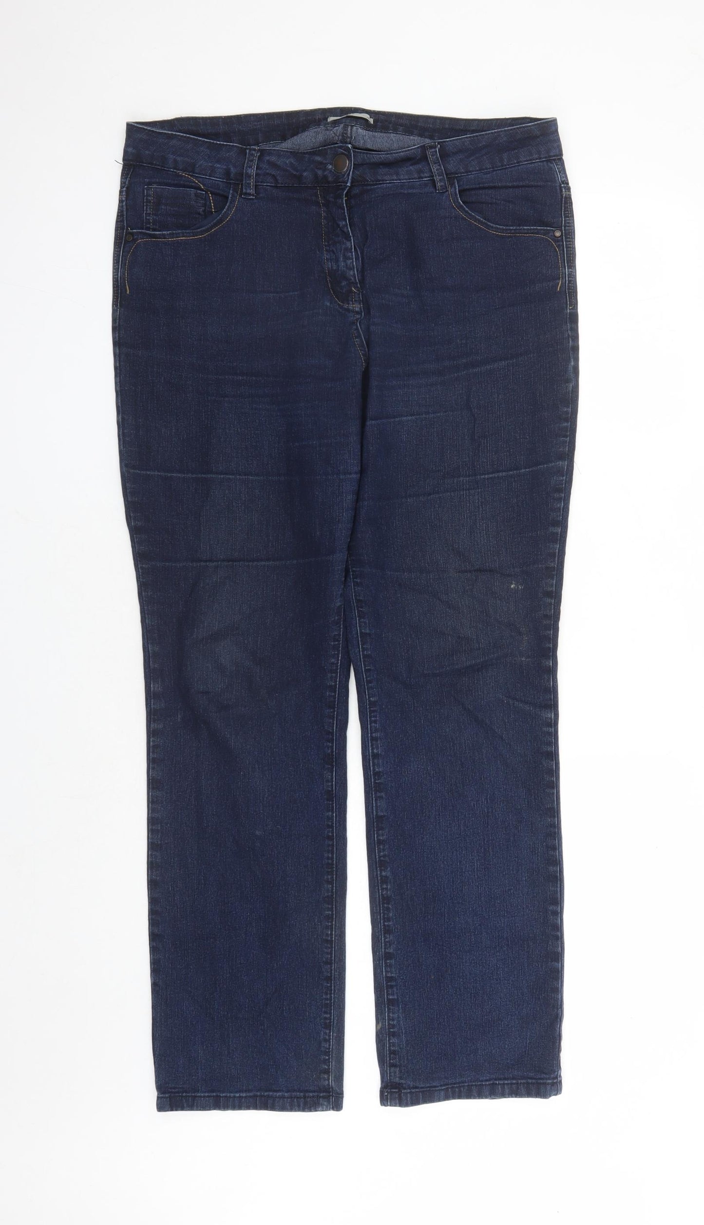 TU Womens Blue Cotton Straight Jeans Size 16 L29 in Regular Zip - Pockets