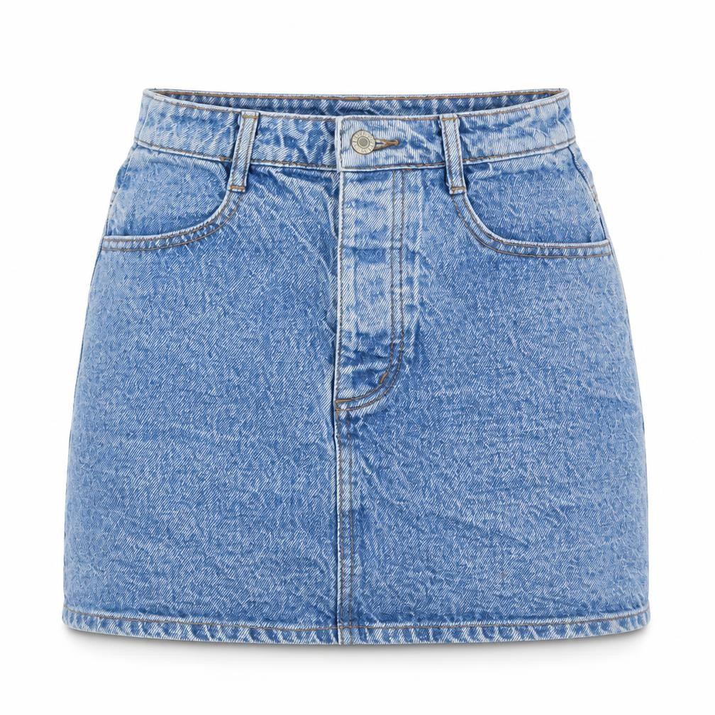 Front view of John Galt women’s blue cotton mini skirt, size S, zip - pockets