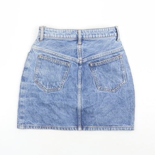John Galt Womens Blue Cotton Mini Skirt Size S Zip - Pockets