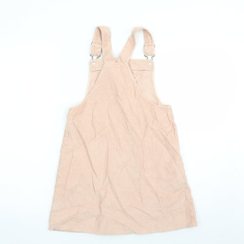 TU Girls Pink Cotton Pinafore/Dungaree Dress Size 11 Years Square Neck Button - Pockets