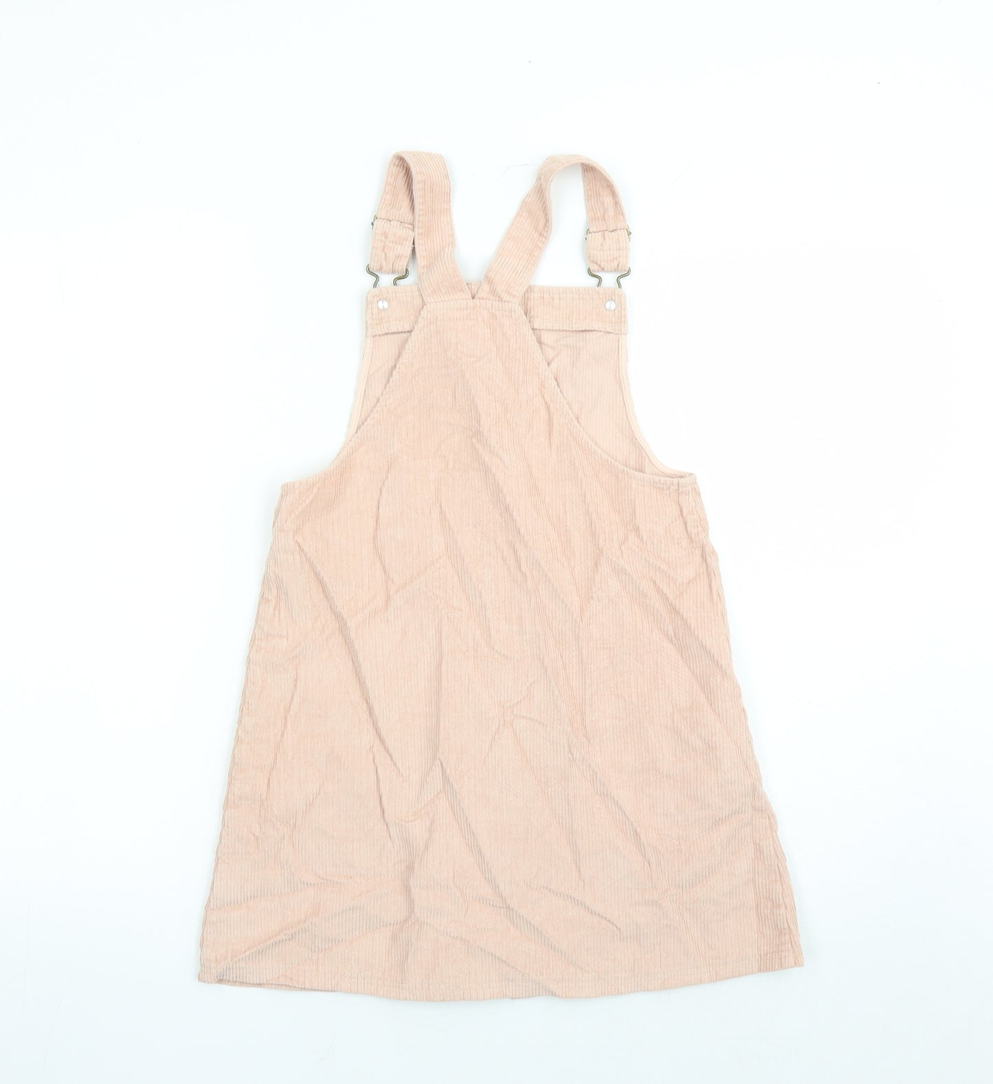 TU Girls Pink Cotton Pinafore/Dungaree Dress Size 11 Years Square Neck Button - Pockets