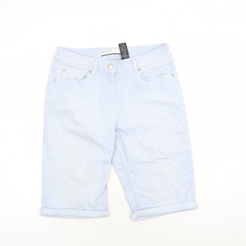 NEXT Womens Blue Striped Cotton Chino Shorts Size 8 L12 in Regular Zip - Pockets