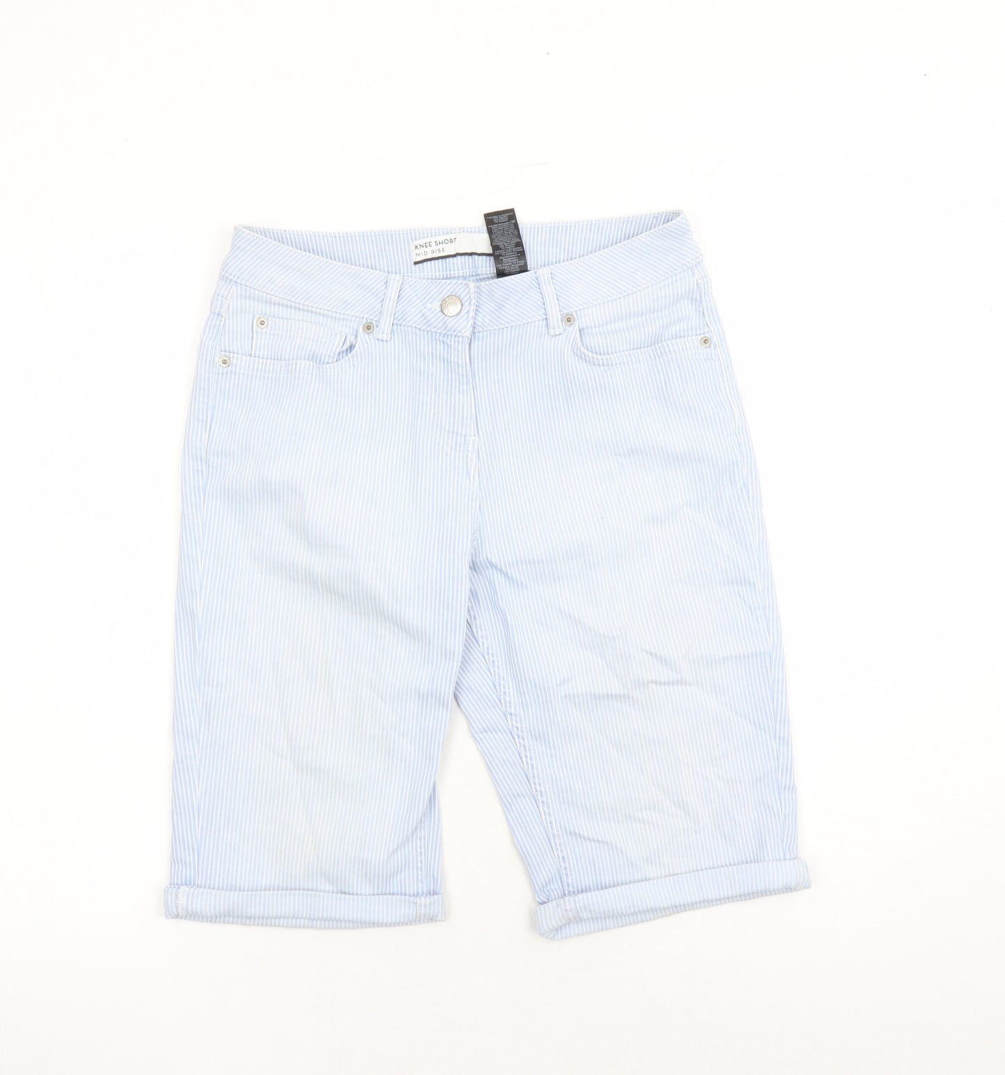 NEXT Womens Blue Striped Cotton Chino Shorts Size 8 L12 in Regular Zip - Pockets