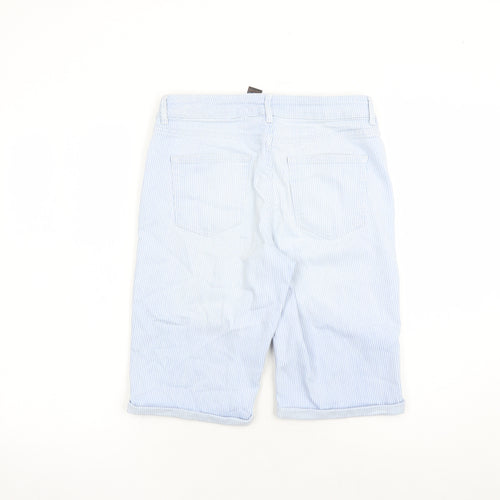 NEXT Womens Blue Striped Cotton Chino Shorts Size 8 L12 in Regular Zip - Pockets