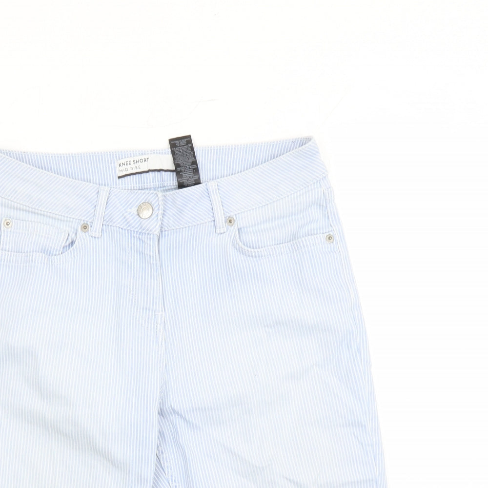 NEXT Womens Blue Striped Cotton Chino Shorts Size 8 L12 in Regular Zip - Pockets