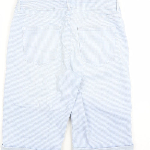 NEXT Womens Blue Striped Cotton Chino Shorts Size 8 L12 in Regular Zip - Pockets