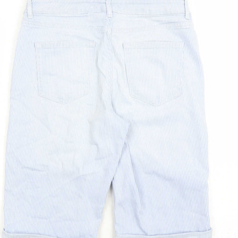 NEXT Womens Blue Striped Cotton Chino Shorts Size 8 L12 in Regular Zip - Pockets