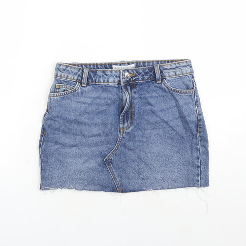 Denim & Co. Womens Blue Cotton Mini Skirt Size 8 Zip - Raw Hems