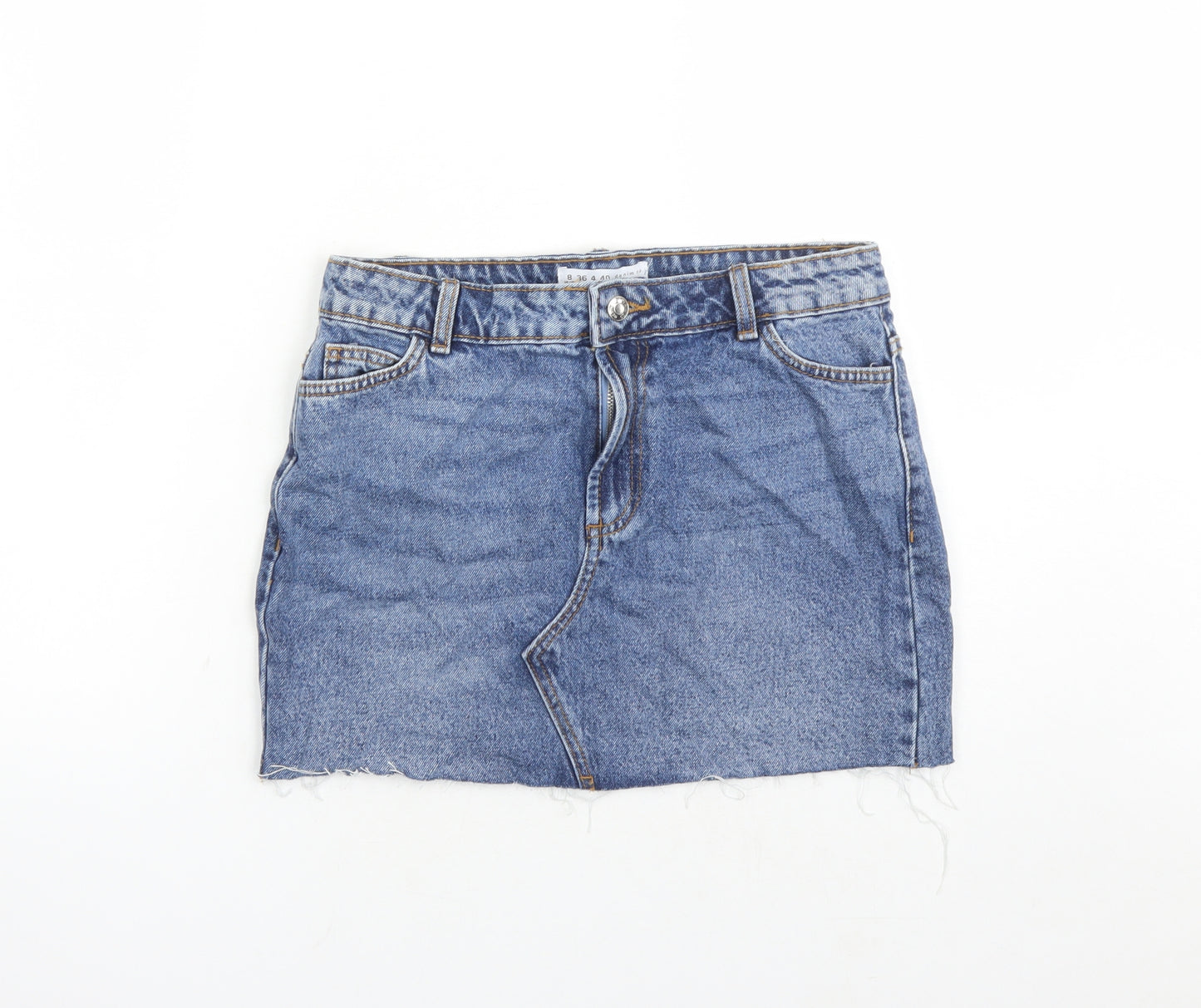 Denim & Co. Womens Blue Cotton Mini Skirt Size 8 Zip - Raw Hems