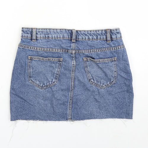 Denim & Co. Womens Blue Cotton Mini Skirt Size 8 Zip - Raw Hems