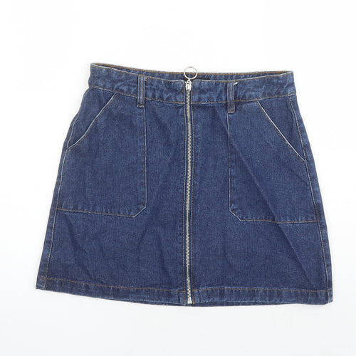 Matalan Womens Blue Cotton A-Line Skirt Size 10 Zip