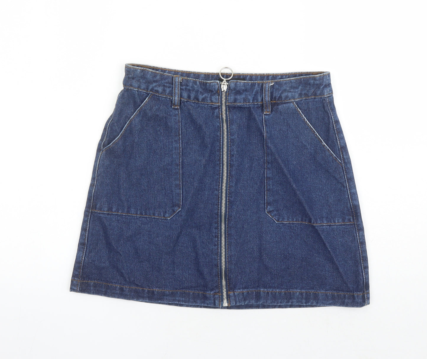 Matalan Womens Blue Cotton A-Line Skirt Size 10 Zip