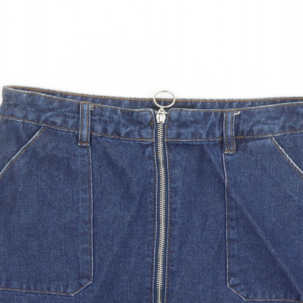 Matalan Womens Blue Cotton A-Line Skirt Size 10 Zip