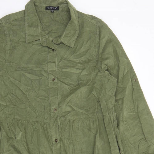 Velvet Heart Womens Green Cotton Shirt Dress Size L Collared Button - Pockets